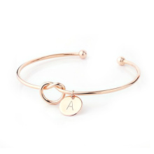 Free Sample Single Heart Bangle Love Stainless Steel Initial Cuff Knot Bracelet